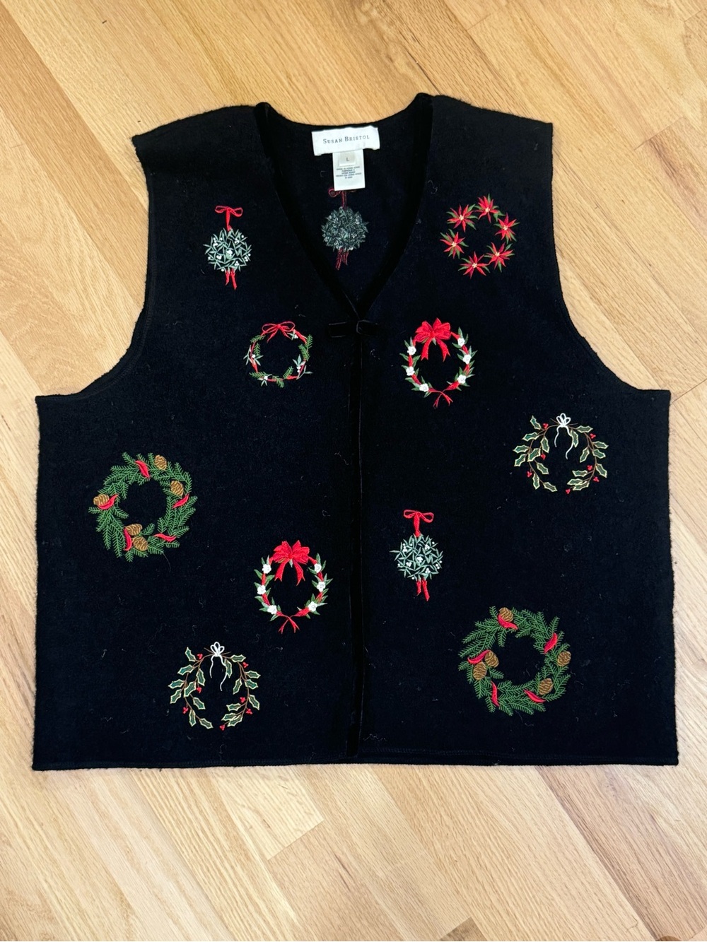 Susan Bristol  / 100% Wool Embroidered Woven Vest ~ Size L